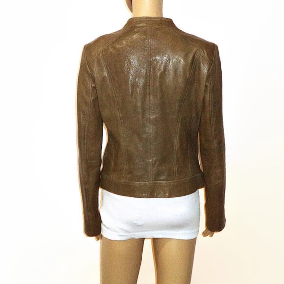 Brown/Clay Color Genuine Leather Jacket, Waist Length Jacket, Sz.M - Picture 3 of 6